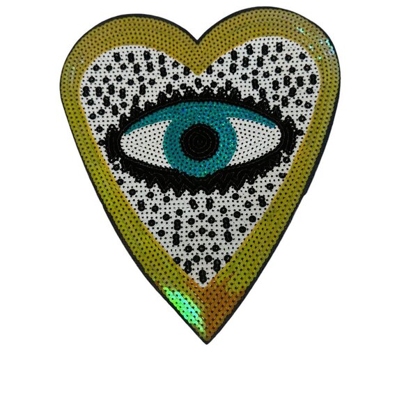 Lux Evil Eye Sequins Heart Oversized Front-tie T Shirt Women's L/XL - Picture 3 of 3